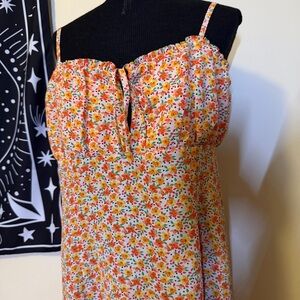 ASOS Design Sz 12 Orange Summer Dress Festival Flower Floral Milkmaid Ruched